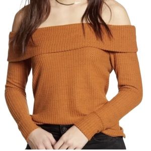Women's Off-Shoulder Ribbed Top - Orange